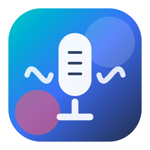 Voice Text app icon: a white microphone with sound waves on a blue gradient